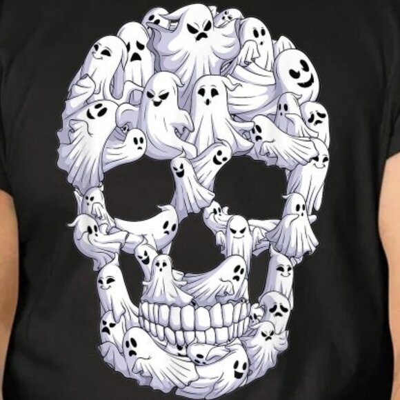 Skull Boo Ghost Funny Boo Ghosts Halloween Unisex T-Shirt - Picture 2 of 3